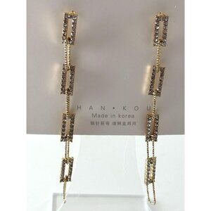 Gold-Plated Rhinestone Rectangular Link Drop Earrings By Han.Kou